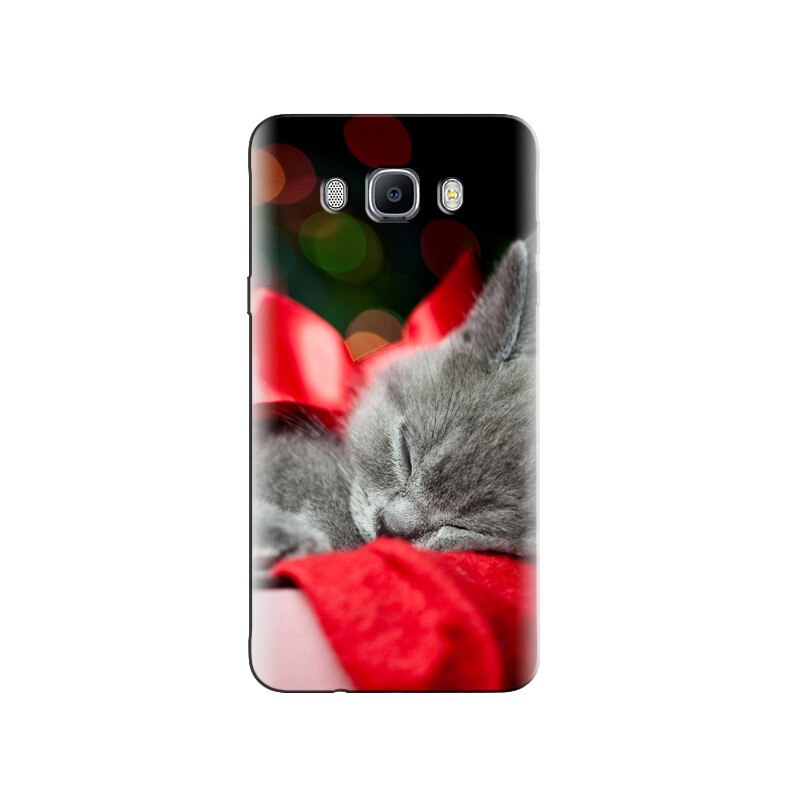 Husa Samsung J5 2016 Grey Kitten Red Ribbon Christmas Present Bokeh