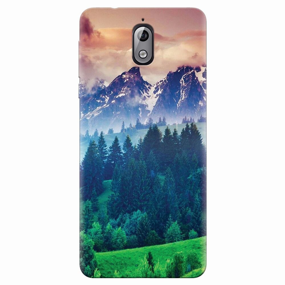 Husa silicon pentru Nokia 3.1, Forest Hills Snowy Mountains And Sunset Clouds