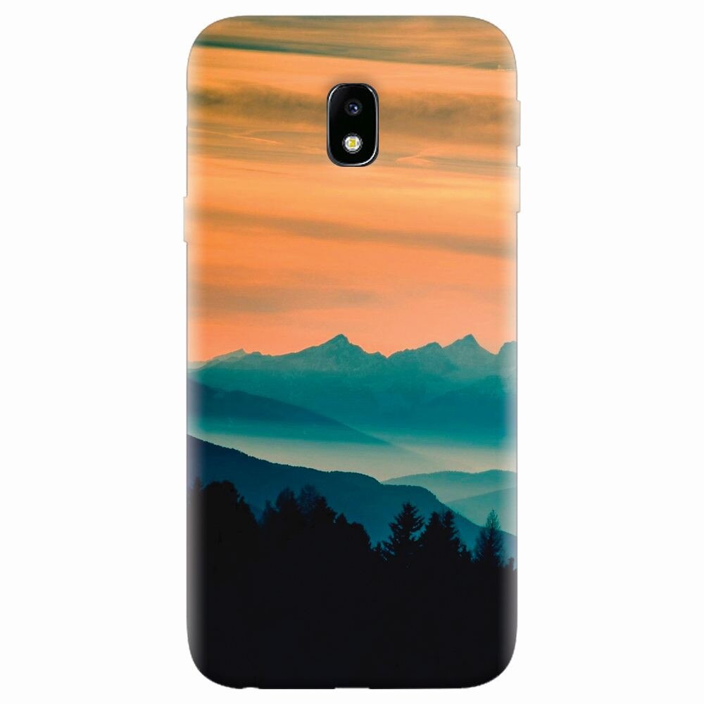 Husa silicon pentru Samsung Galaxy J7 Pro 2017, Blue Mountains Orange Clouds Sunset Landscape