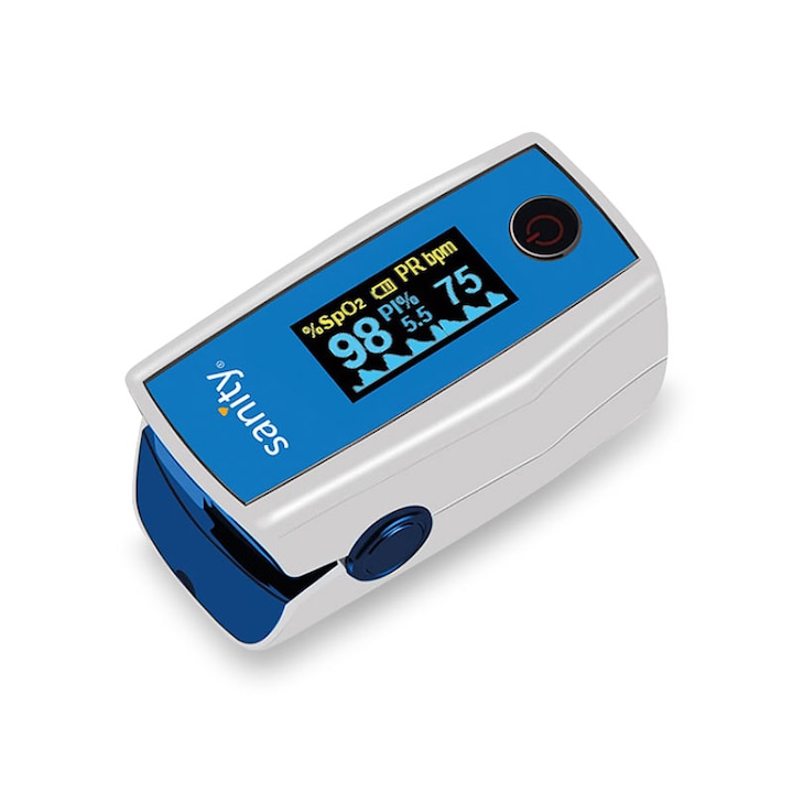 Пулсоксиметър Sanity Duo Control, уред за измерване на пулс и кислород в кръвта, деца над 3 години и възрастни, 6 режима на показва