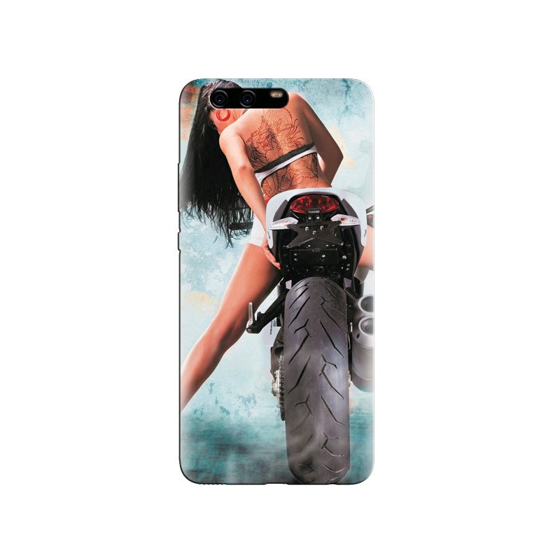 Husa Huawei P10 PLUS Backless Hot Girl Riding Bike Cool