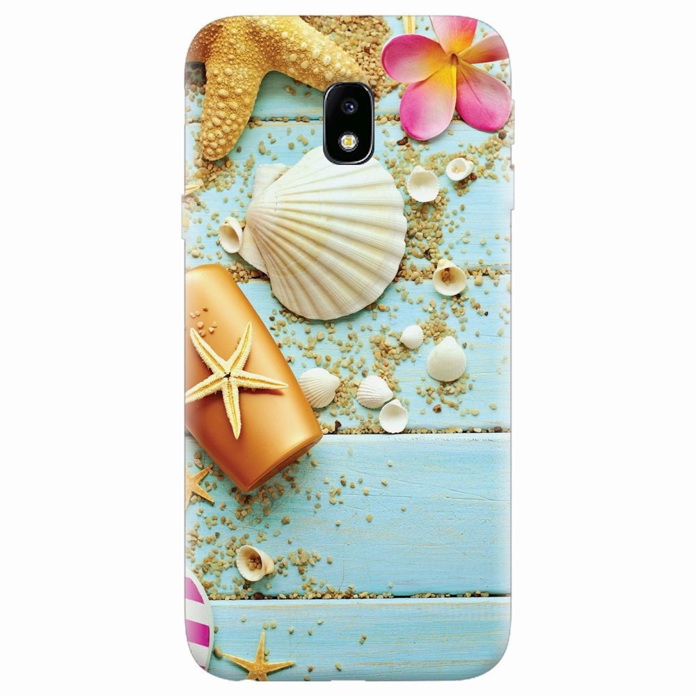 Husa silicon pentru Samsung Galaxy J7 Pro 2017, Blue Wood Seashells Sea Star