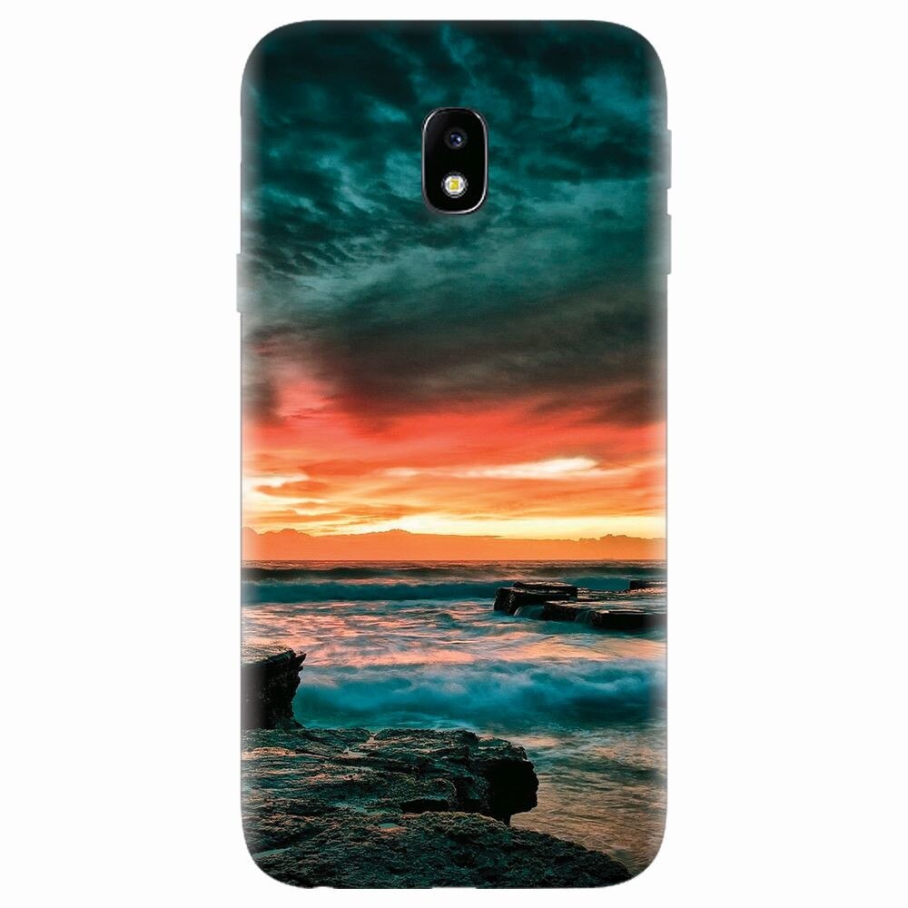 Husa silicon pentru Samsung Galaxy J7 Pro 2017, Dramatic Rocky Beach Shore Sunset