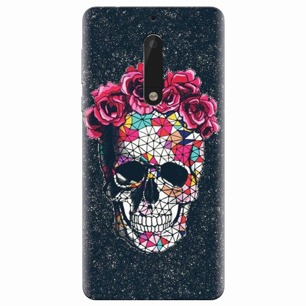 Husa silicon pentru Nokia 5, Colorful Skull Roses Space