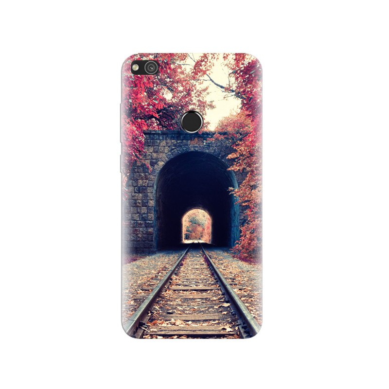 Husa Huawei P8 Lite 2017 Autumn Train Tunnel Red Leaves