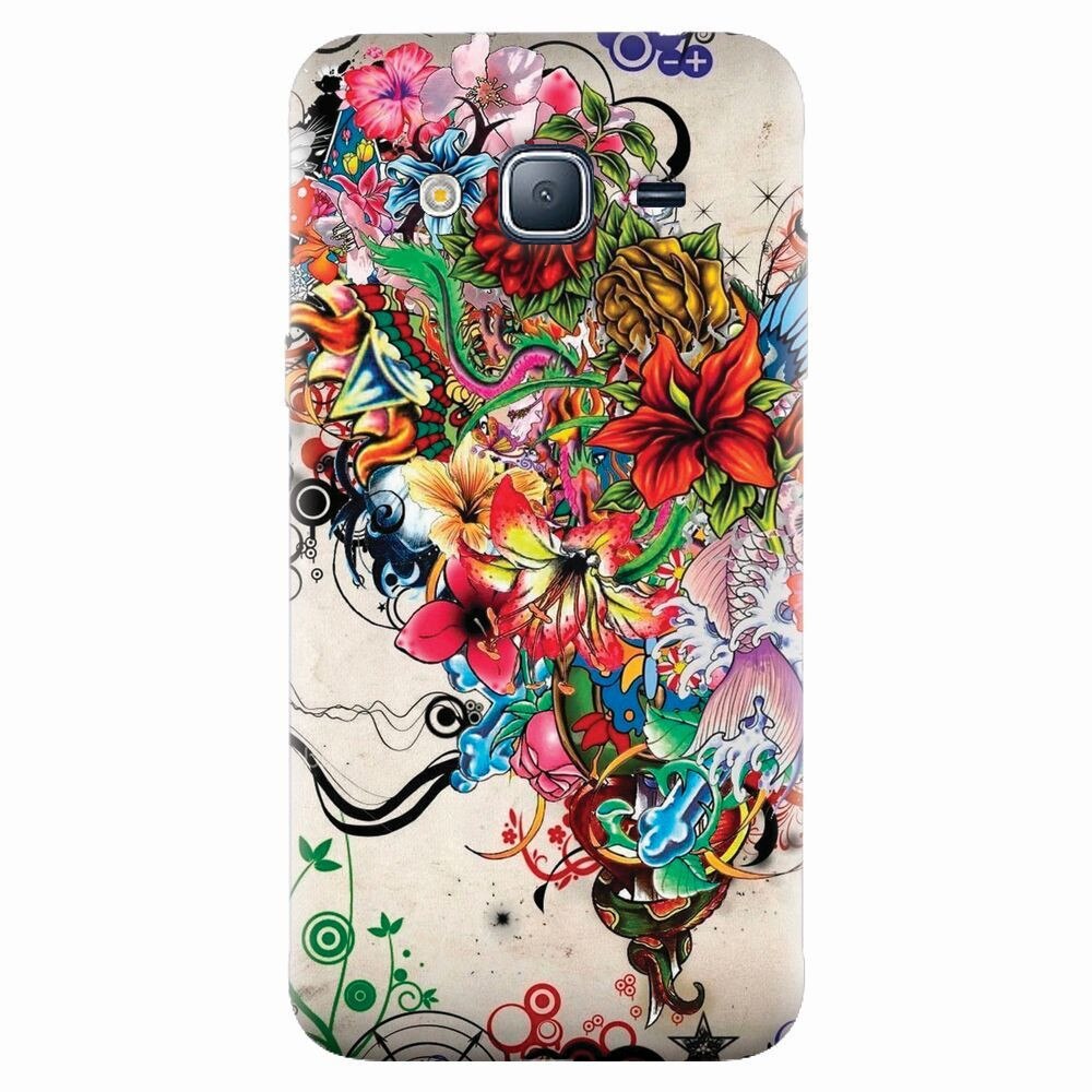 Husa silicon pentru Samsung Galaxy J7 2015, Abstract Flowers Tattoo Illustration