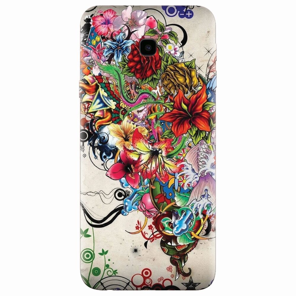 Husa silicon pentru Samsung Galaxy J4 Plus, Abstract Flowers Tattoo Illustration