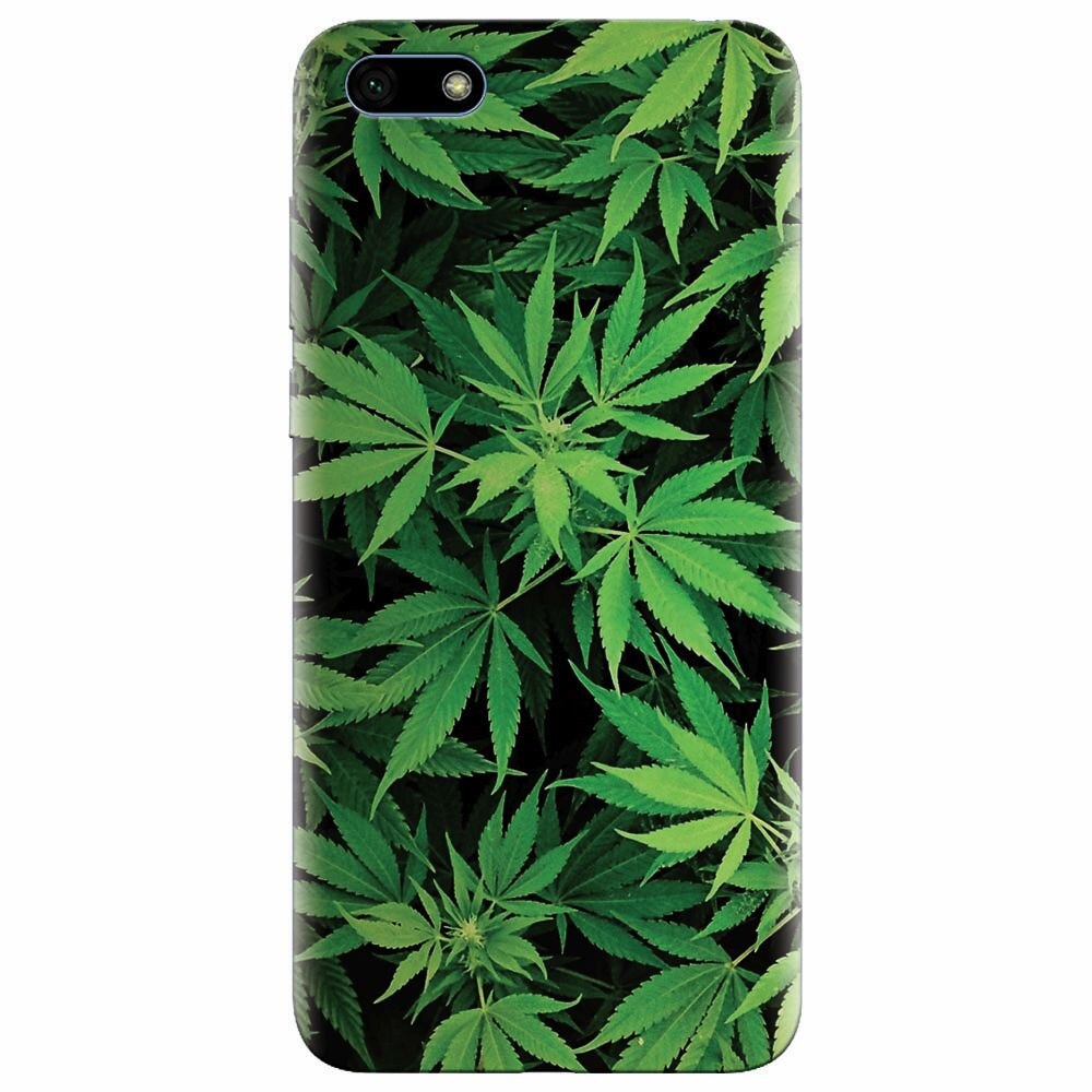 Husa silicon pentru Huawei Y5 Prime 2018, Green Leaf Pattern