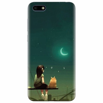Husa silicon pentru Huawei Y5 2018, Cat And Girl Husa silicon pentru Huawei Y5 2018, Cat And Girl