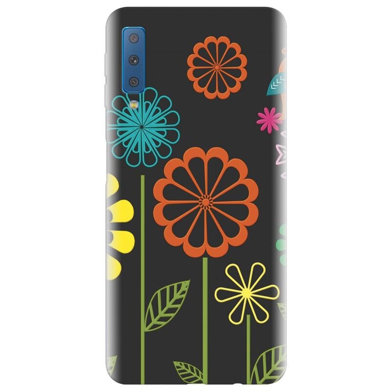 Husa silicon pentru Samsung Galaxy A7 2018, Colorful Spring Birds Flowers Vectors