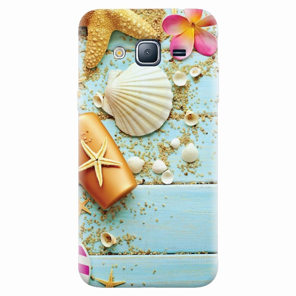 Husa silicon pentru Samsung Galaxy J7 2015, Blue Wood Seashells Sea Star