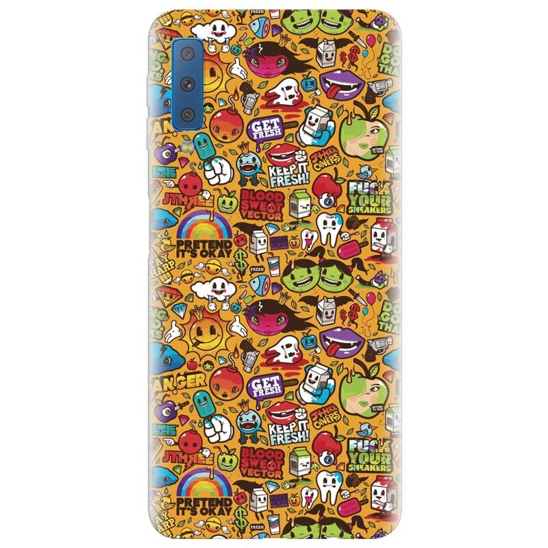 Husa silicon pentru Samsung Galaxy A7 2018, Colorful Sticker Illustrations