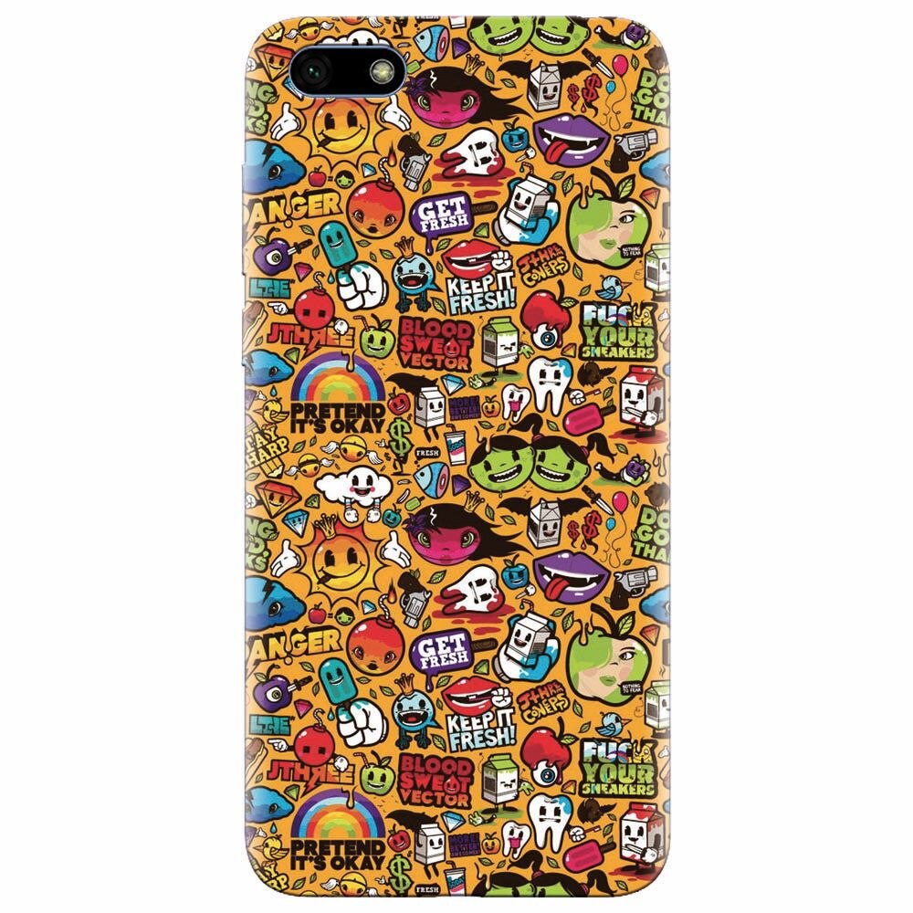 Husa silicon pentru Huawei Y5 Prime 2018, Colorful Sticker Illustrations