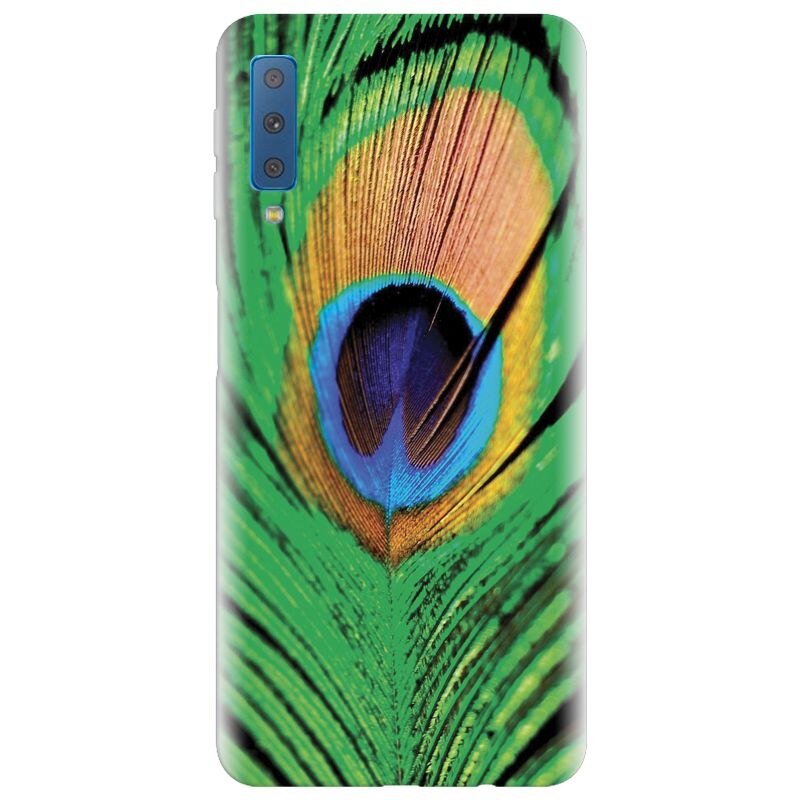 Husa silicon pentru Samsung Galaxy A7 2018, Peacock Feather Green Blue
