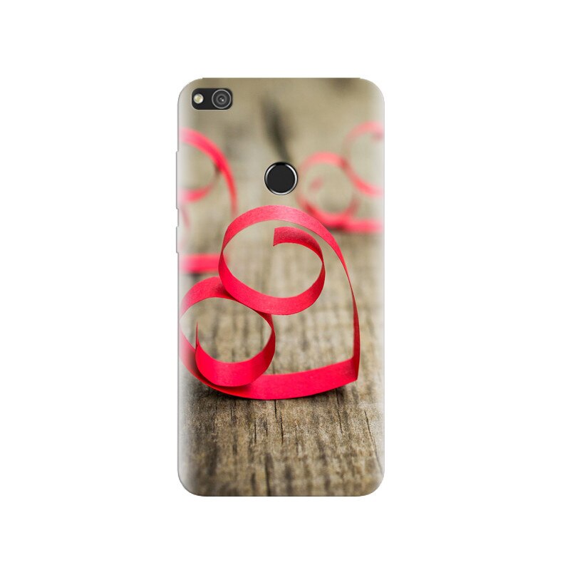 Husa Huawei P8 Lite 2017 Red Ribbon Hearts Minimalist Wood Background