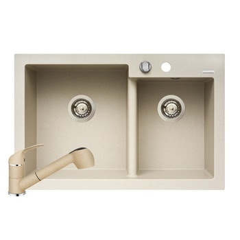 Set Pyramis chiuveta granit DIPLOS si baterie FIDO, 790x510mm, adancime 200mm, cap extractabil, finisaj bej Set Pyramis chiuveta granit DIPLOS si baterie FIDO, 790x510mm, adancime 200mm, cap extractabil, finisaj bej