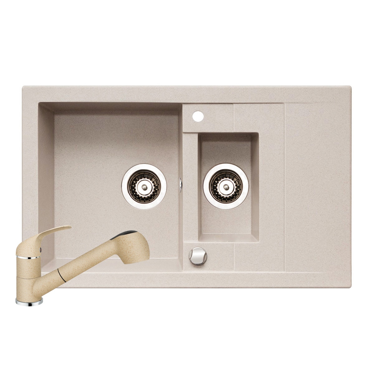 Set Pyramis chiuveta granit STUDIO si baterie FIDO, 780x480mm, reversibila, adancime 180mm, cap extractabil, finisaj bej