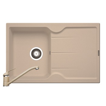 Set Pyramis chiuveta granit PORTOS si baterie ASALIA, 780x500mm, reversibila, adancime 175mm, pipa lunga, finisaj bej Set Pyramis chiuveta granit PORTOS si baterie ASALIA, 780x500mm, reversibila, adancime 175mm, pipa lunga, finisaj bej