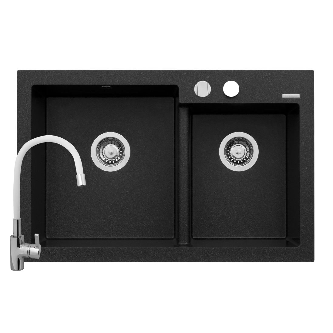 Set Pyramis chiuveta granit DIPLOS si baterie FLESSI, 790x510mm, adancime 200mm, pipa flexibila, finisaj negru si alb