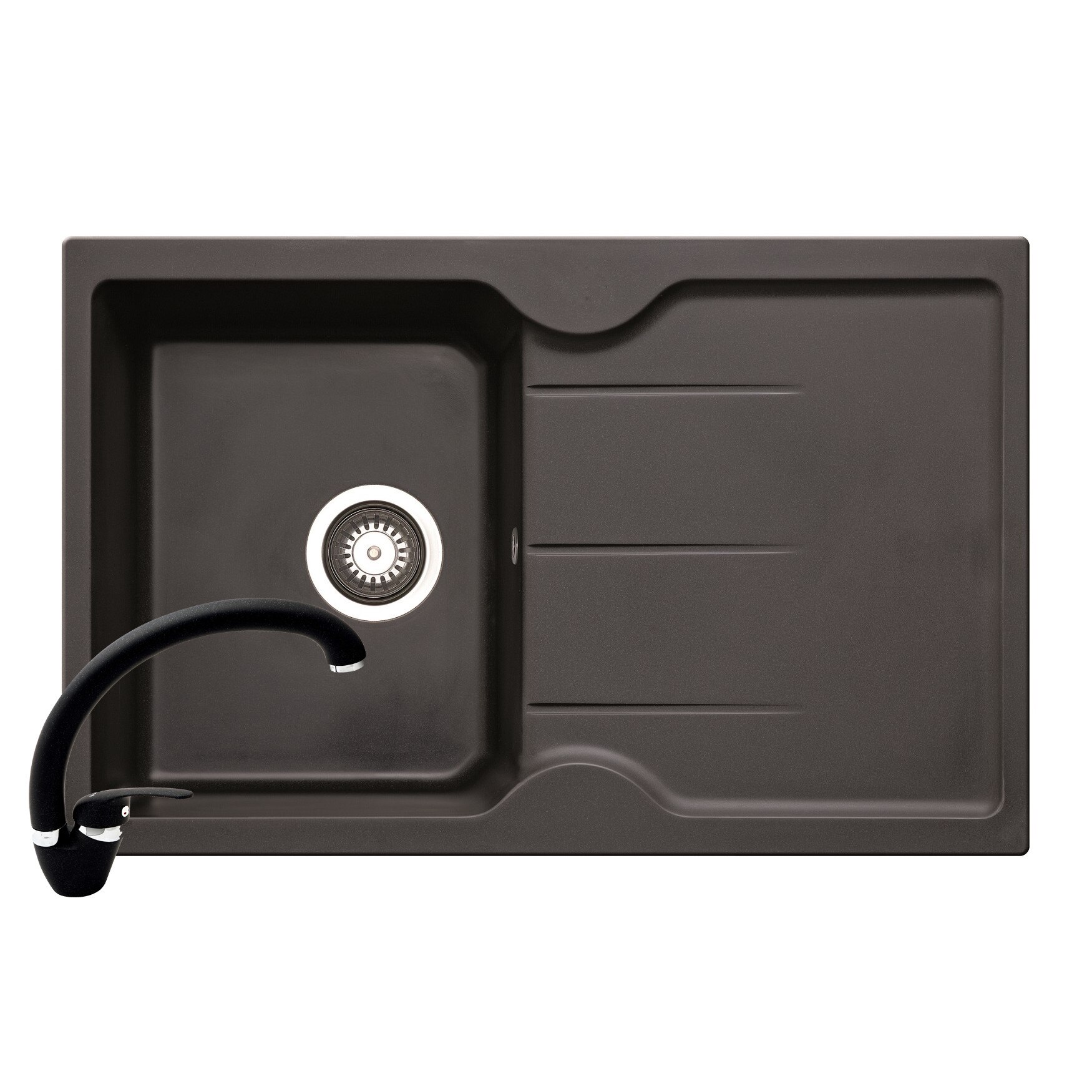 Set Pyramis chiuveta granit PORTOS si baterie OSSIA, 780x500mm, reversibila, adancime 175mm, pipa inalta, finisaj carbon