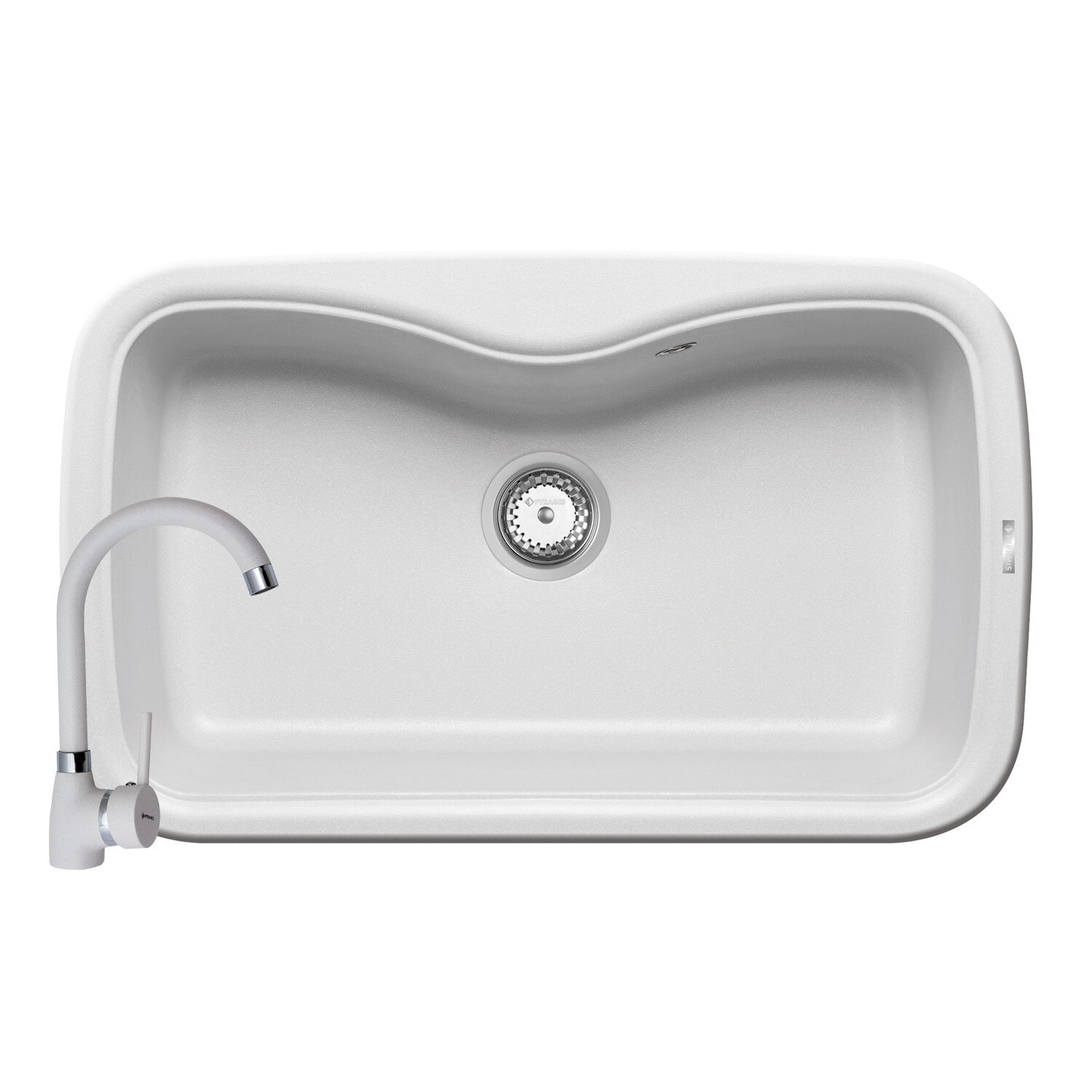 Set Pyramis chiuveta compozit AEOLIA si baterie, 820x500mm, adancime 210mm, pipa inalta, finisaj alb