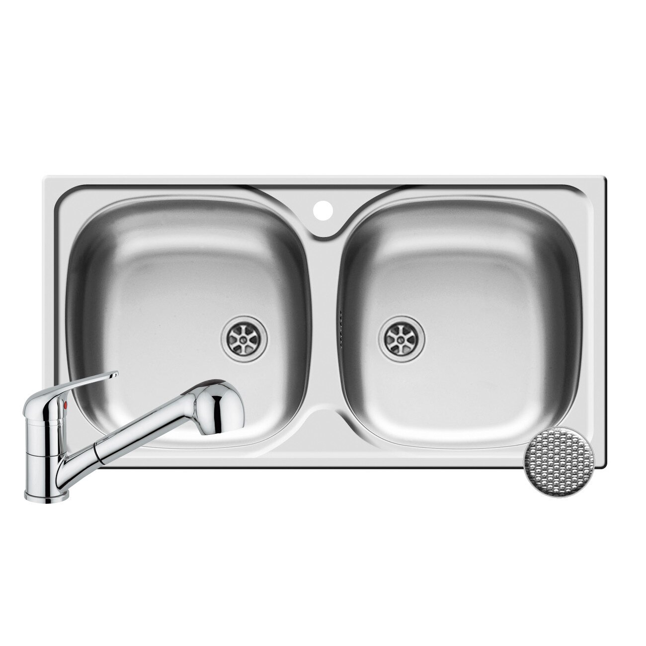 Set Pyramis chiuveta inox E78 si baterie FIDO crom, 780x435mm, adancime 150mm, cap extractabil, finisaj anti zgariere