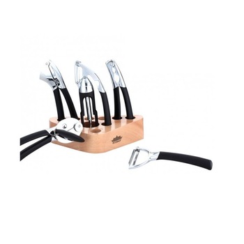 Set ustensile de bucatarie Peterhof PH-12877, Suport, 7 piese, Inox, Negru/Argintiu Set ustensile de bucatarie Peterhof PH-12877, Suport, 7 piese, Inox, Negru/Argintiu