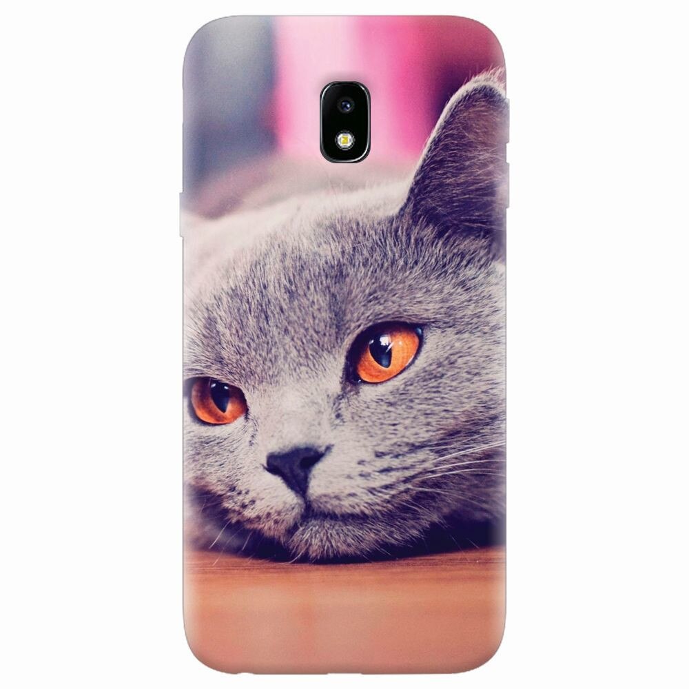 Husa silicon pentru Samsung Galaxy J7 Pro 2017, British Shorthair Cat Yellow Eyes Portrait