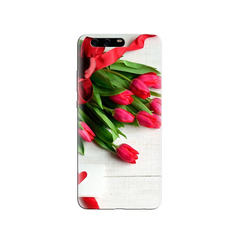 Husa Huawei P10 PLUS Tulips On Wooden Background
