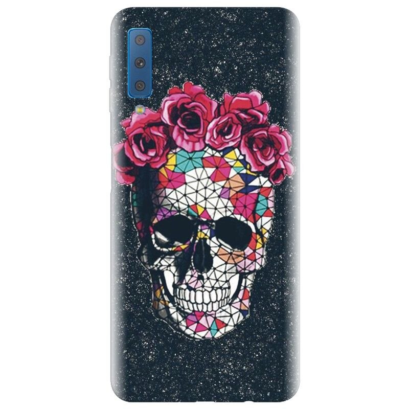 Husa silicon pentru Samsung Galaxy A7 2018, Colorful Skull Roses Space