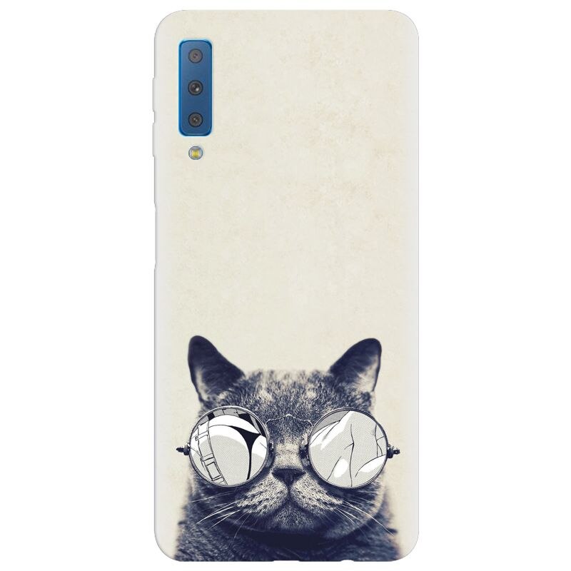 Husa silicon pentru Samsung Galaxy A7 2018, Cool Cat Glasses