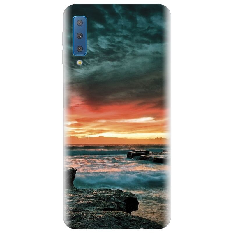 Husa silicon pentru Samsung Galaxy A7 2018, Dramatic Rocky Beach Shore Sunset
