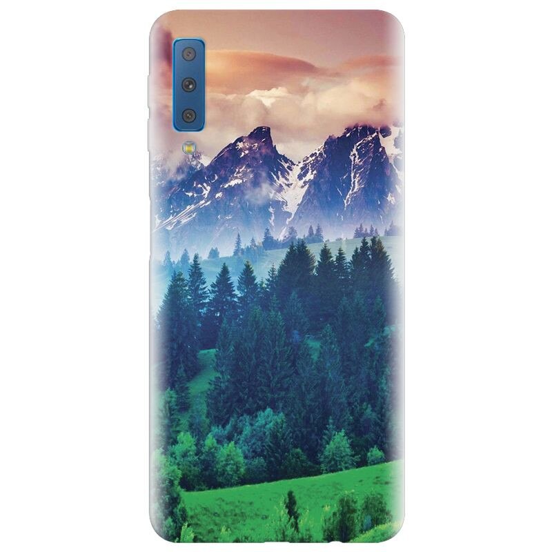 Husa silicon pentru Samsung Galaxy A7 2018, Forest Hills Snowy Mountains And Sunset Clouds