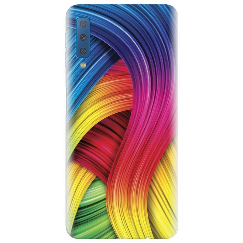Husa silicon pentru Samsung Galaxy A7 2018, Curly Colorful Rainbow Lines Illustration