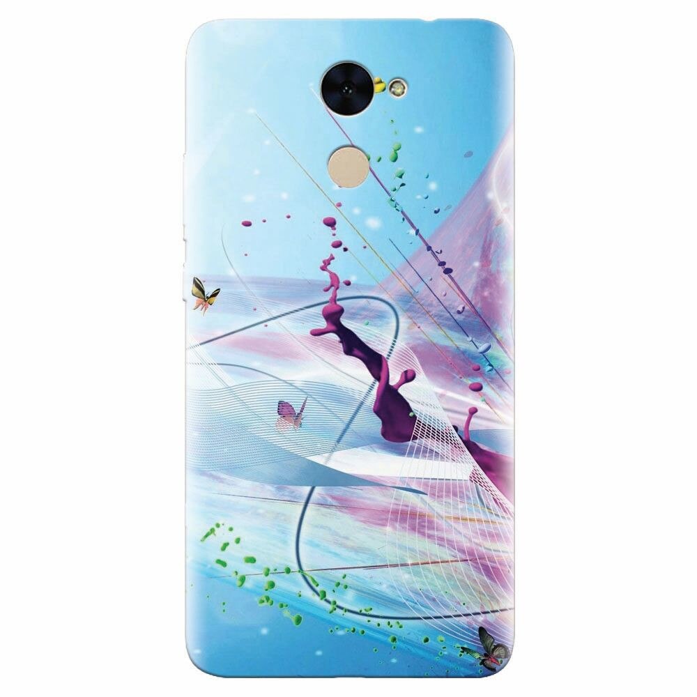 Husa silicon pentru Huawei Enjoy 7 Plus, Artistic Paint Splash Purple Butterflies