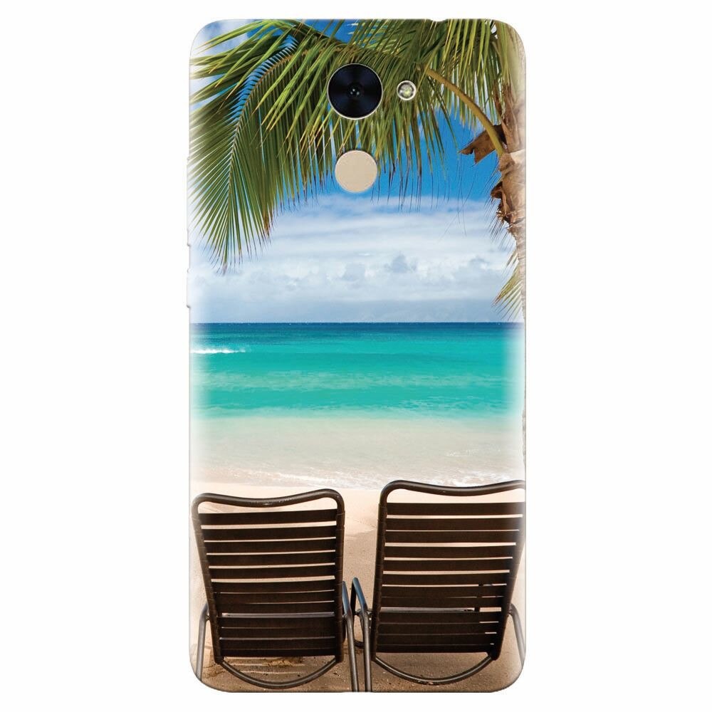 Husa silicon pentru Huawei Y7 Prime 2017, Beach Chairs Palm Tree Seaside
