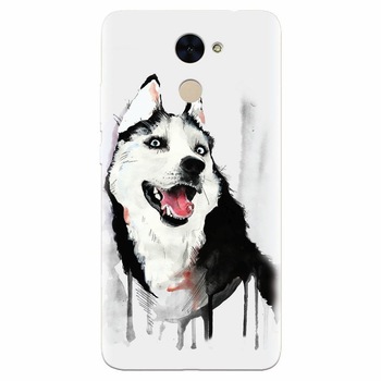 Husa silicon pentru Huawei Y7 Prime 2017, Husky Dog Watercolor Illustration Husa silicon pentru Huawei Y7 Prime 2017, Husky Dog Watercolor Illustration
