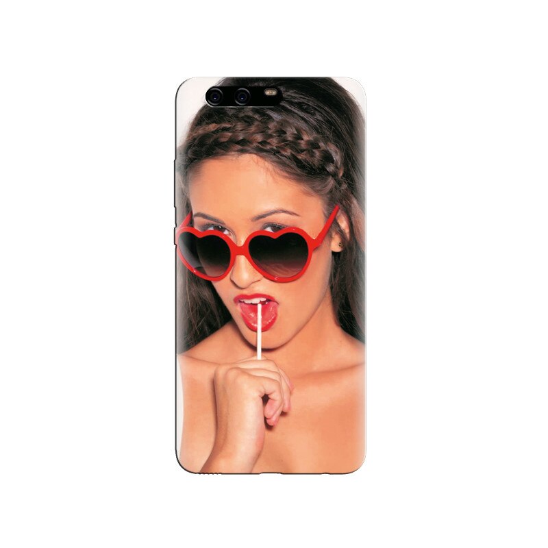 Husa Huawei P10 Brunette Model Wearing Funky Red Heart Glasses