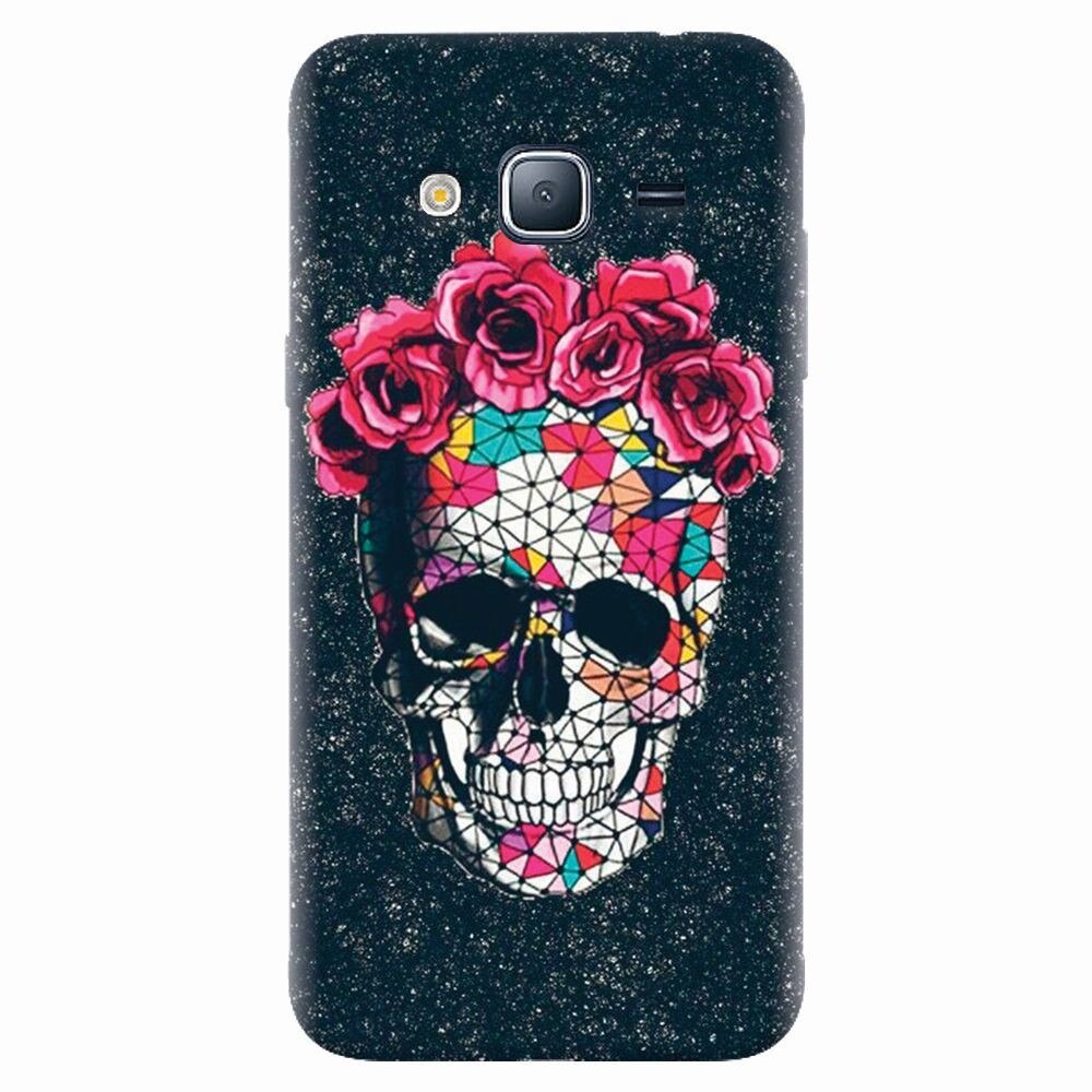 Husa silicon pentru Samsung Galaxy J7 2015, Colorful Skull Roses Space