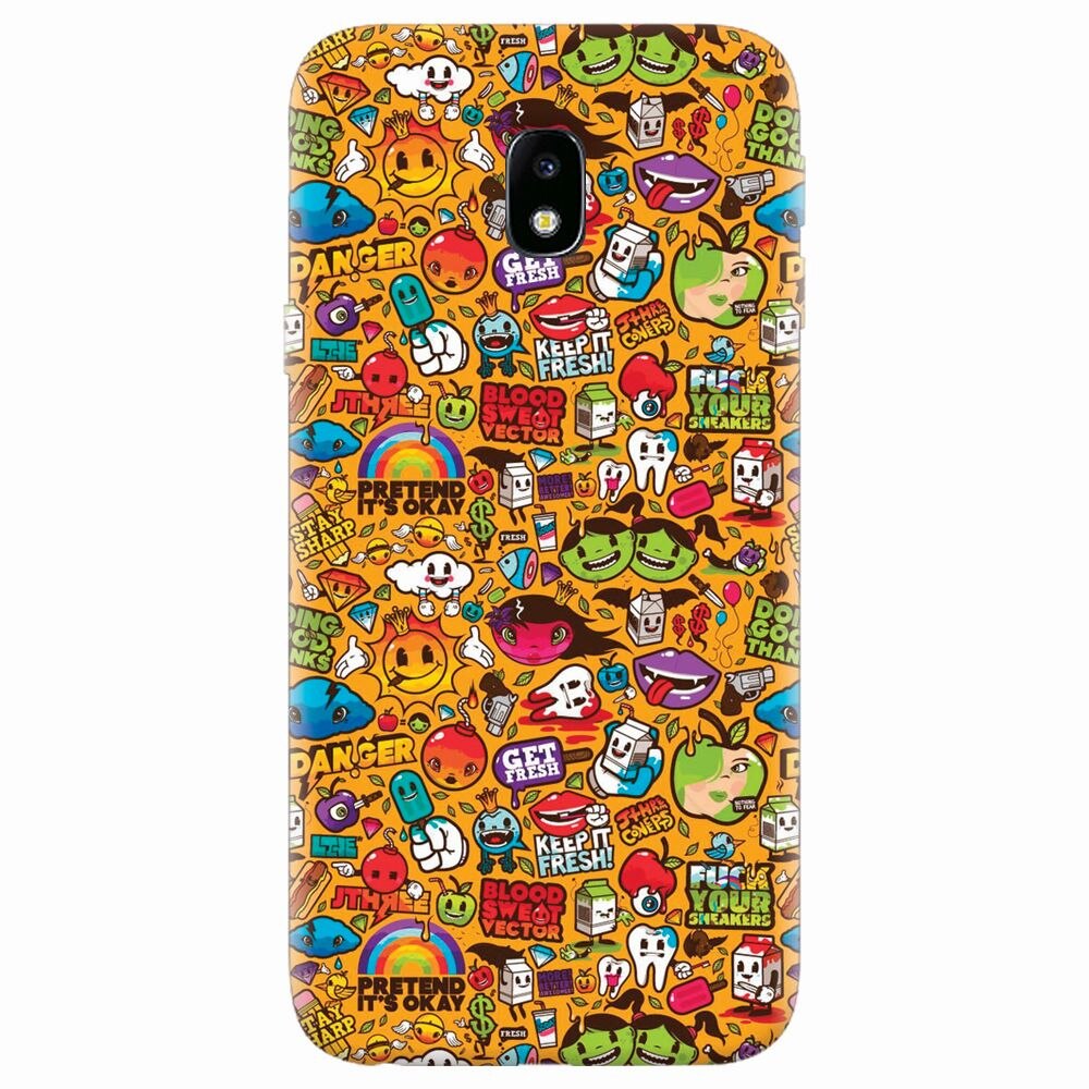 Husa silicon pentru Samsung Galaxy J7 Pro 2017, Colorful Sticker Illustrations