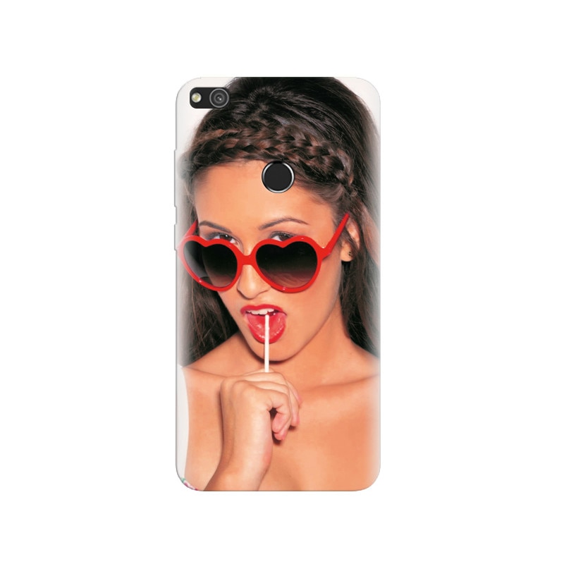 Husa Huawei P8 Lite 2017 Brunette Model Wearing Funky Red Heart Glasses