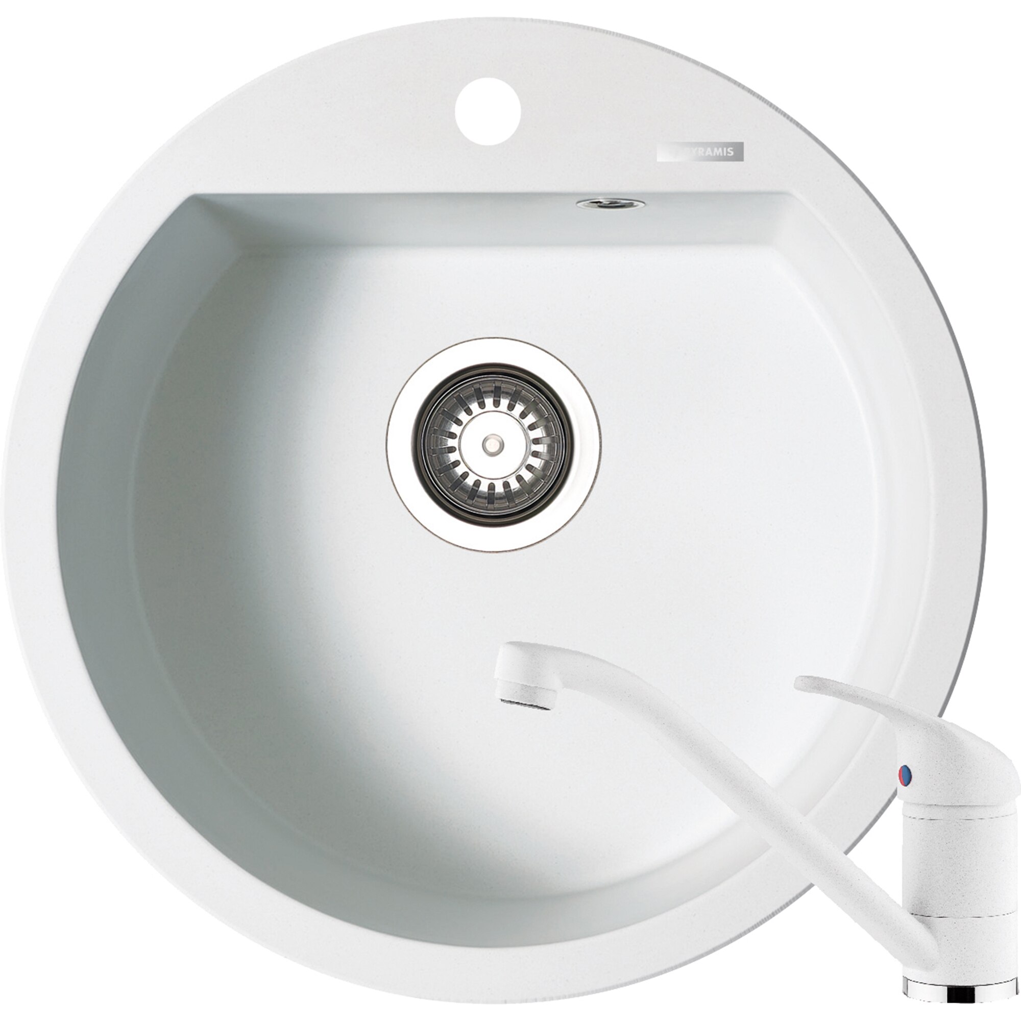 Pachet chiuveta pyragranite + Baterie Pyramis Premium Piera, 1B, 510mm, adancime 200mm, Snow