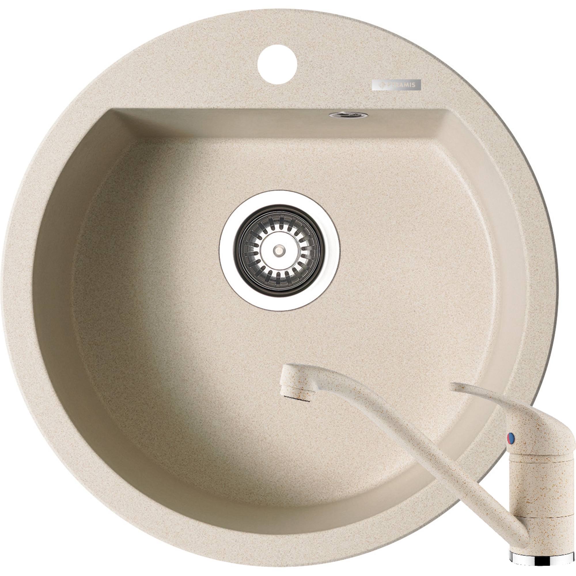 Pachet chiuveta pyragranite + Baterie Pyramis Premium Piera, 1B, 510mm, adancime 200mm, Beige