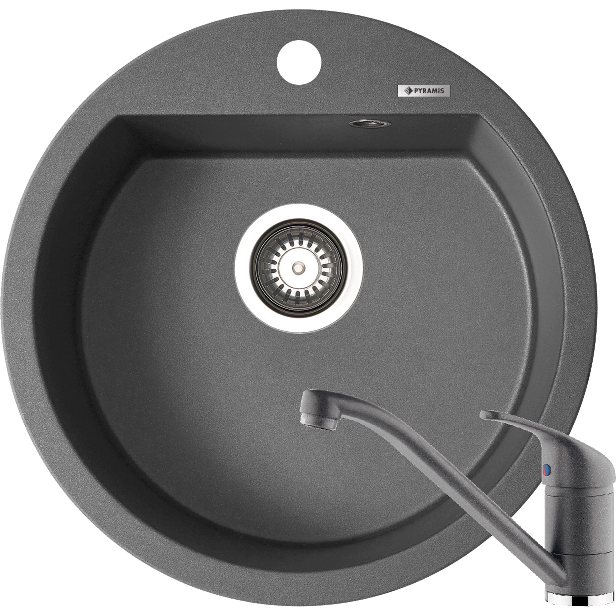 Pachet chiuveta pyragranite + Baterie Pyramis Premium Piera, 1B, 510mm, adancime 200mm, Iron Grey