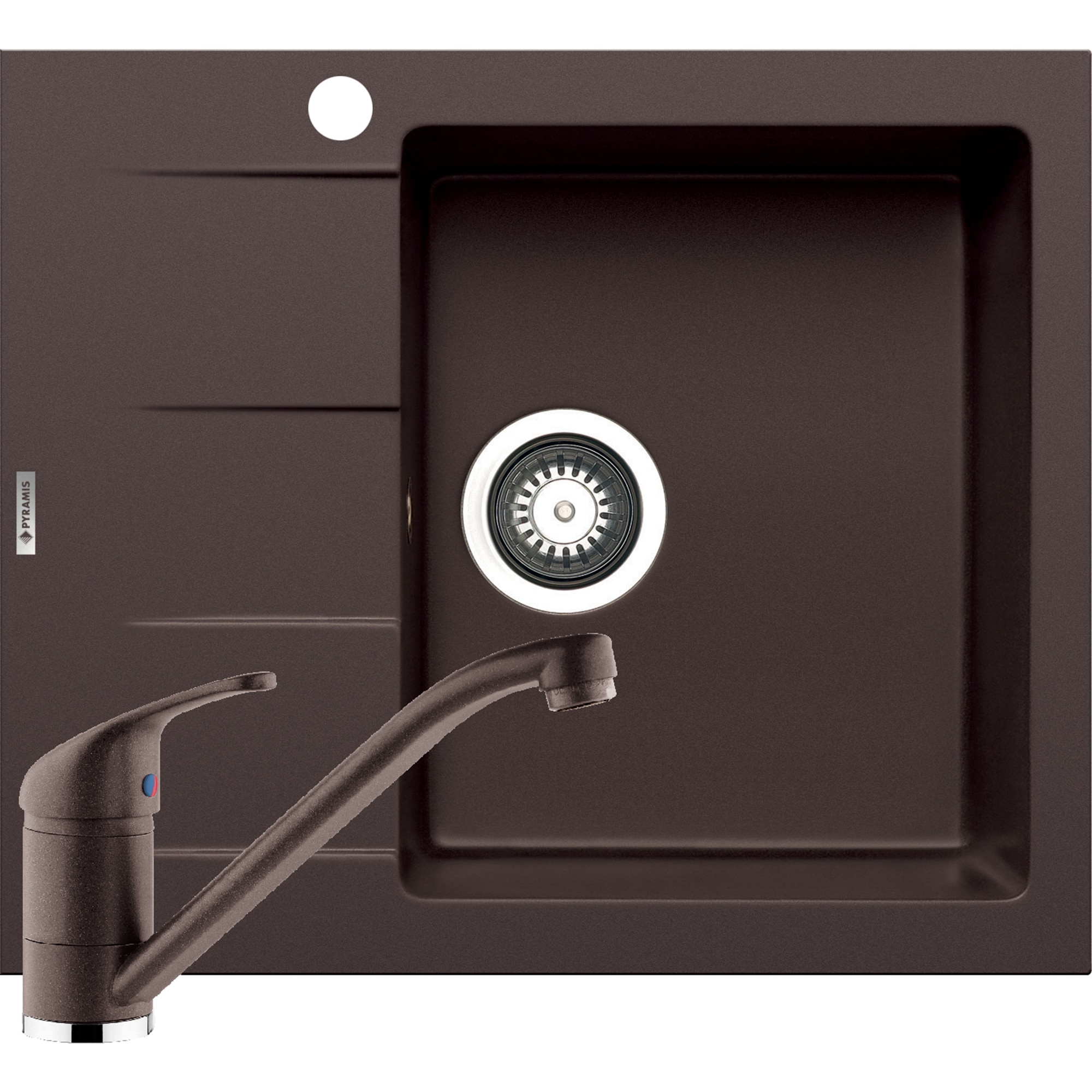 Pachet chiuveta pyragranite + Baterie Pyramis Premium Piera, 1B 1D DR, 590x500mm, adancime 190mm, Chocolate