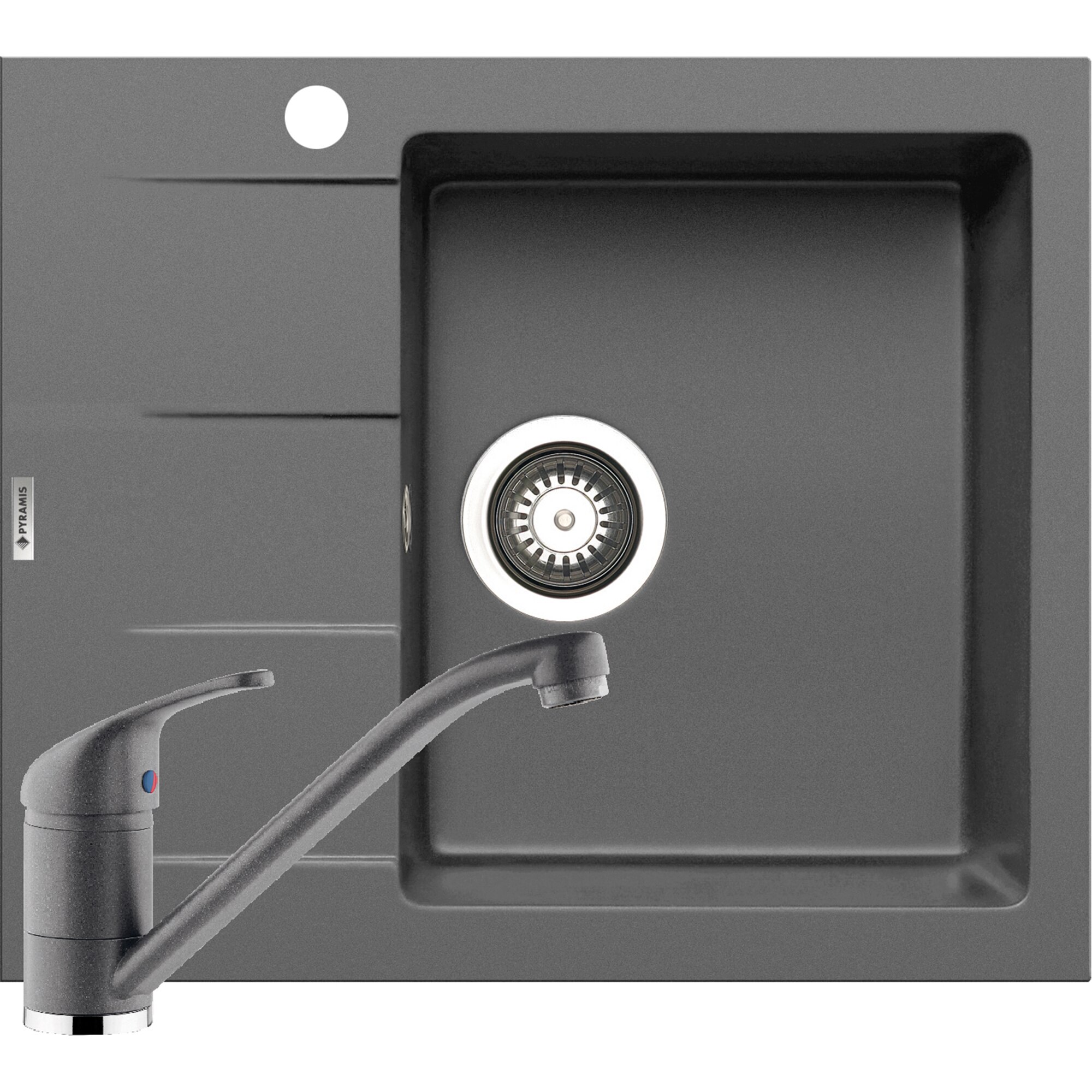 Pachet chiuveta pyragranite + Baterie Pyramis Premium Piera, 1B 1D DR, 590x500mm, adancime 190mm, Iron Grey