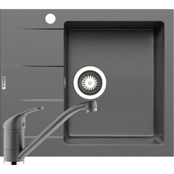 Pachet chiuveta pyragranite + Baterie Pyramis Premium Piera, 1B 1D DR, 590x500mm, adancime 190mm, Iron Grey Pachet chiuveta pyragranite + Baterie Pyramis Premium Piera, 1B 1D DR, 590x500mm, adancime 190mm, Iron Grey