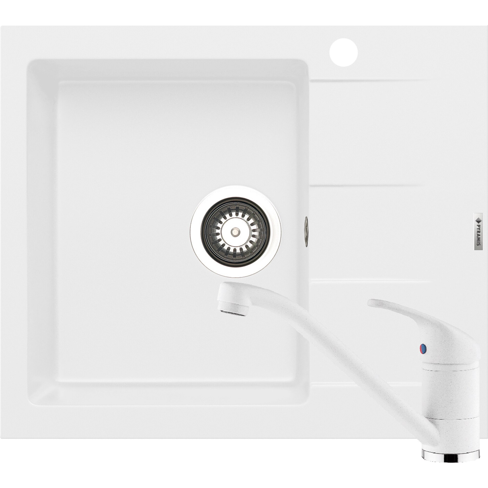 Pachet chiuveta pyragranite + Baterie Pyramis Premium Piera, 1B 1D ST, 590x500mm, adancime 190mm, Snow