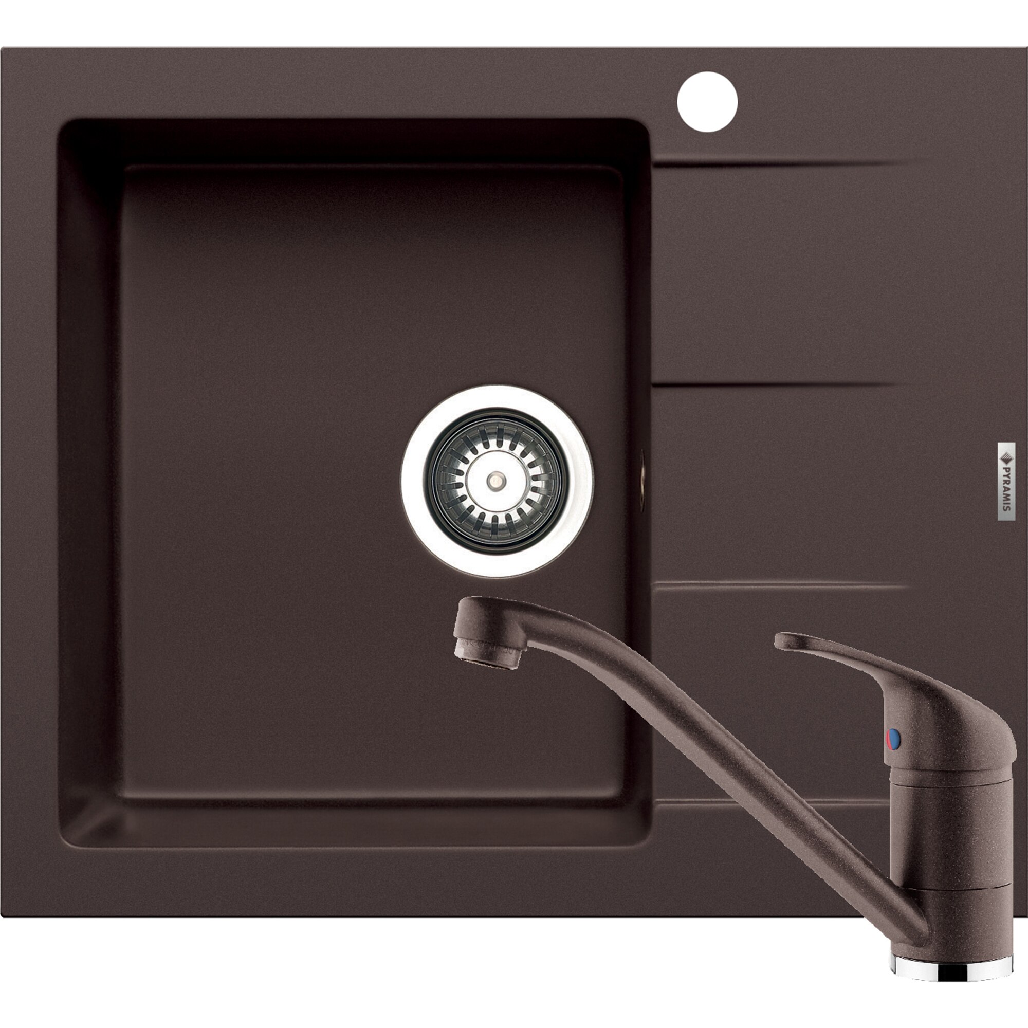 Pachet chiuveta pyragranite + Baterie Pyramis Premium Piera, 1B 1D ST, 590x500mm, adancime 190mm, Chocolate