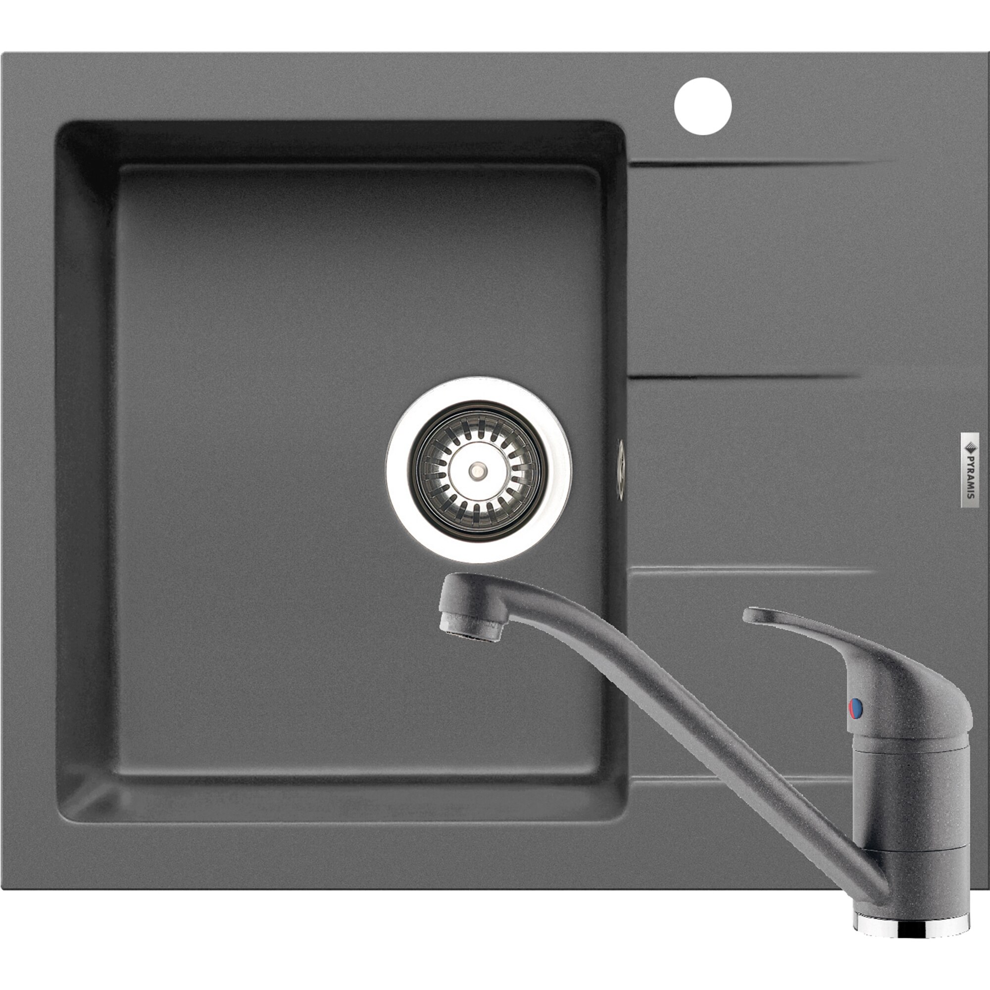 Pachet chiuveta pyragranite + Baterie Pyramis Premium Piera, 1B 1D ST, 590x500mm, adancime 190mm, Iron Grey